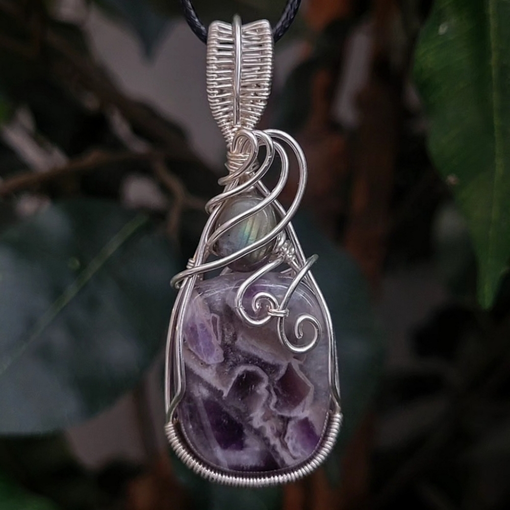 Handmade Amethyst & Labradorite Crystal Pendant